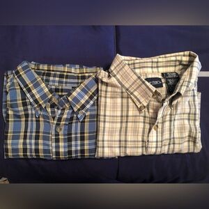 New 2 Puritan Plaid Button Down Shirts Size Large blue/tan & blk/tan